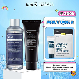 Combo Nước hoa hồng Dear, Klairs Supple Preparation Unscented Toner 180mL và Kem dưỡng Dear, Klairs Midnight Blue Calming 60g