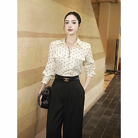 Áo sơ mi chấm bi khóa kéo tay dài