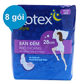 Combo 8 Gói Băng Vệ Sinh Kotex Khô Thoáng LST Siêu Mỏng Cánh Đêm (28cm x 4)