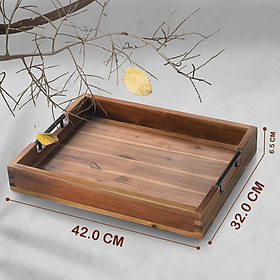 KHAY GỖ. LÀM BẰNG GỖ TRÀM, HÌNH CHỮ NHẬT 42 X 32X 6 CM CÓ 2 TAY CẦM BẰNG SẮT : DÙNG ĐỰNG THỰC PHẨM , GIA VỊ, KHAY TRÀ.