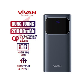 Mua Pin Sạc Dự Phòng Sạc Nhanh VIVAN VPB-C20 20000mAh Hiển thị đèn LED  Hỗ trợ sạc nhanh PD+QC3.0 22.5W - Hàng Chính Hãng