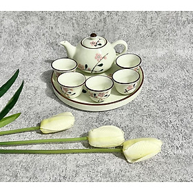 Mua Bộ Bát Đĩa Thờ Cúng Bát Tràng - Hoa Mặt Trời Men Kem Vẽ Đào Hồng - Bộ Bát Đĩa Thắp Hương Hàng Kỹ - Gốm Thiên Long