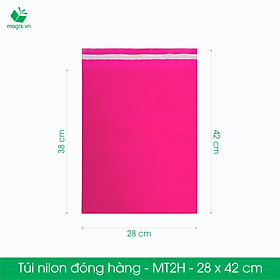 MT2H - 28x42 cm - Túi nilon gói hàng - 300 túi niêm phong đóng hàng màu hồng
