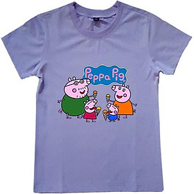Áo Thun Gia Đình 3 Người In Họa Tiết Gia Đình Heo Peppa Màu Tím