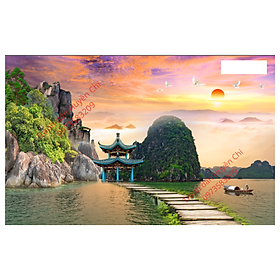Tranh dán tường 3d phong cảnh Sơn Thuỷ Hữu Tình-decal dán tường-Huyền Chi-Đặt theo kích thước yêu cầu
