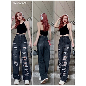 QUẦN BAGGY JEAN NỮ LƯNG CAO RÁCH KIỂU THỜI TRANG