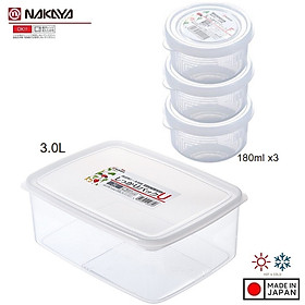 Mua Combo hộp đựng thực phẩm 3.0L + Set 03 hộp chia thức ăn dặm cho bé 180ml - Hàng nội địa Nhật Bản #Made in Japan