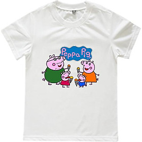 Áo Thun Gia Đình 3 Người In Họa Tiết Gia Đình Heo Peppa Màu Trắng
