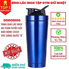 Bình lắc gym shaker, bình nước thể thao inox giữ nhiệt + Tặng quả lắc - Xanh Dương