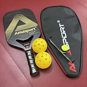 Vợt pickleball AMA JP80, mặt vợt từ sợi carbon dày 13mm, tặng kèm bao da, cuốn cán, cuốn viền vợt và 2 bóng cao cấp