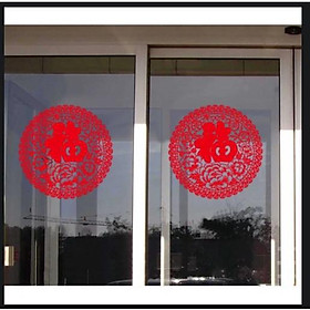 Mua Decal trang trí tết - Vòng tròn chữ Phúc lớn hoa mẫu đơn đỏ ( ẢNH + VIDEO THẬT )