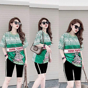 Sét đồ bộ lửng nữ quần ngố áo form rộng in họa tiết logo mẫu mới đẹp có bigsize phong cách Hàn Quốc chất bao mát mẻ mịn
