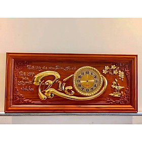 Tranh đồng hồ treo tường chữ phúc bằng gỗ hương kt 41×81×3
