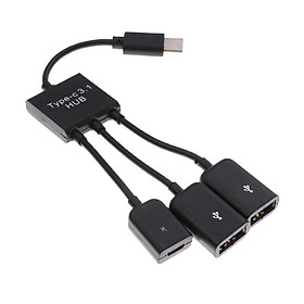 USB 3.1 Type C to Female 2 Dual USB A 2.0 Micro USB OTG Hub Adapter Cable