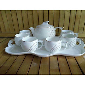 Bộ bình trà cốc sứ xương kèm khay cao cấp
