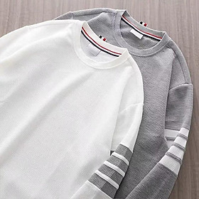 Áo Sweater Tay Dài Cổ Tròn Dáng Rộng Họa Tiết Kẻ Sọc Phong Cách Hip hop Thời Trang Cho Nam Size M-3XL