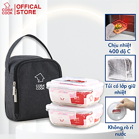Mua Bộ 2 hộp đựng cơm  trữ thức ăn thủy tinh cường lực chịu nhiệt COBA COOK 2 hộp chữ nhật 640ml và 1 túi giữ nhiệt- CCL62BS