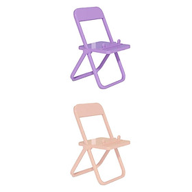 2 x Mini Chair Phone Holder Portable Ornament Adjustable for Desktop Purple