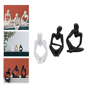 Thinker Sculpture Figurine Home Statues  Bookcase Decor White+Black 3pcs