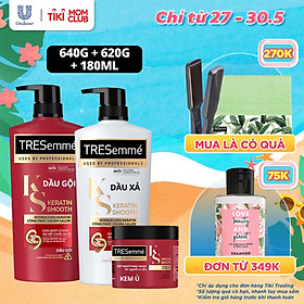 Combo Gội 640g, Xả 620g & Ủ 180ml TRESEMME Keratin Smooth với Dầu Dưỡng tóc Argan & Keratin Combo Dầu gội xả và kem ủ giúp Vào Nếp Suôn Mượt 640g, 620g, 180ml