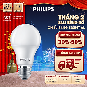 Combo 3 bóng Philips LED bulb Essential E27 9w ánh sáng trắng 6500K