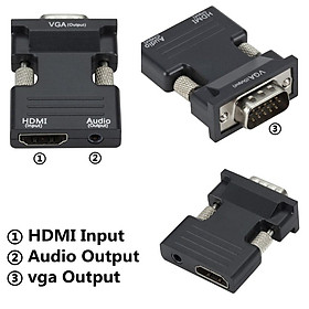 HDMI-compatible Female to VGA Male Converter 3.5mm Audio Cable Adapter 1080P HD Video Output for PC Laptop TV Monitor Projector