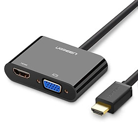 Ugreen UG40744CM101TK Màu Đen Bộ chuyển HDMI sang VGA + HDMI kèm cổng âm thanh - HÀNG CHÍNH HÃNG