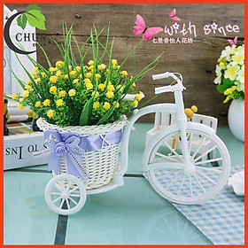 Giỏ hoa lụa - Xe đạp hoa sao baby để bàn nhiều màu cao 22cm trang trí bàn trà, kệ tủ, văn phòng làm việc - Sao baby vàng,1 giỏ