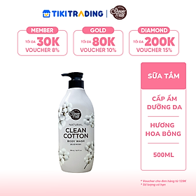 Sữa tắm cao cấp Hàn Quốc Aekyung Showermate Natural Clean Cotton (Hương hoa Bông dịu mát) 500ml
