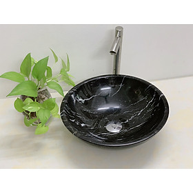 Chậu rửa mặt Lavabo đá tự nhiên - Lavabo đen tròn mỏng -BST03