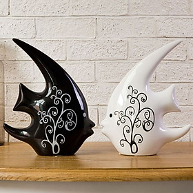 Bộ tượng gốm sứ 2 cá trang trí đen trắng - CTTDT01
