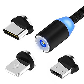 Cáp sạc từ hút nam châm đầu IP| micro USB | Type C xoay 360 độ dây dù,có LED cao cấp magic