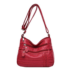 Ladies Cross Body Bag Soft PU Leather Shoulder Handbag with Long Strap Red