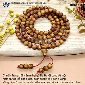 Vòng tay nu huyết long để mộc VIP, chuỗi tràng 108 hạt/ 8mm - Mùi thơm vĩnh viễn, vân gỗ đẹp (BH645-8) An Yên, Thịnh Vượng, May Mắn