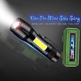 Đèn pin mini siêu sáng  với 3 chế độ ,đèn pin cao cấp có zoom ,dây cắm sạc kèm hộp đựng sang trọng ,chống sốc nhỏ gọn thuận lợi cho việc mang theo