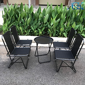 Mua  Có Sẵn  Bộ 4 ghế 1 bàn xếp màu đen lưng 75cm và 85cm lưới lò xo  sắt sơn tĩnh điện không trày  bảo hành 12 tháng