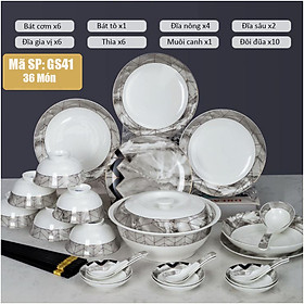 Mua Bộ bát đĩa SỨ XƯƠNG cao cấp cho 6 người ăn - Gồm 36 món họa tiết hiện đại sang trọng GS41