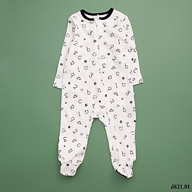 Body liền bàn cotton màu trắng họa tiết chữ số cho bé