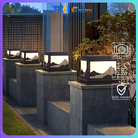 Mua Đèn trụ cổng năng lượng mặt trời vuông kiểu nhật TC43 hợp kim nhôm dày tích hợp remote  3 màu ánh sáng