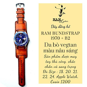 Combo dây đồng hồ và tấm đệm bundstraps B2 quân đội da bò thảo mộc vegtan nâu đỏ RAM Leather Bundstraps B2