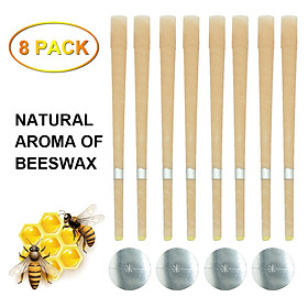 Natural Beeswax Candle Sconces Aromatherapy Pure Beeswax Ear Wax Candle Kit (8 Ear Candles with 4 Ear Protective Disks)