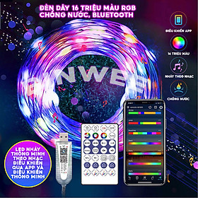 Đèn led dây RGB đuổi nháy theo nhạc chống nước Fairy Lights 16 triệu màu điều khiển, bluetooth trang trí phòng