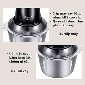 Mua Máy xay thịt đa năng SOKANY SK-06028  dung tích lớn 2L  công suất 400W  lưỡi dao 2 tầng xay nhuyễn mọi thực phẩm - HÀNG CHÍNH HÃNG