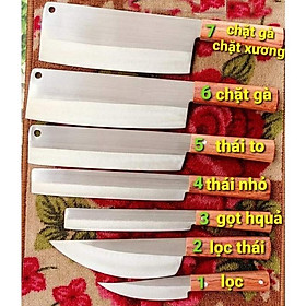 Mua Combo bộ 4 dao( chặt phở  thái to  thái bé gọt hoa quả)- chuôi gỗ hương - Thép trắng nhật không gỉ