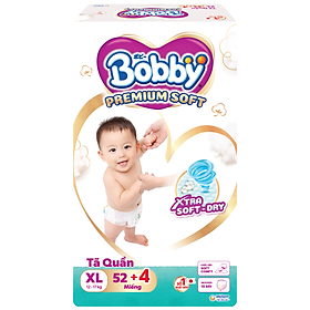 Tã bỉm Quần Bobby Premium Soft mẫu mới đủ size M60+4/ L56+4/ XL52+4/ XXL48+4 miếng