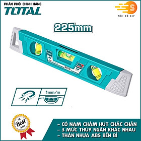 Thước thủy mini 225mm có nam châm hút TOTAL TMT2267 - 3 mức thủy, thân nhựa ABS, độ chính xác cao, nhỏ gọn tiện dụng, chống nước