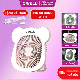 Mua Quạt mini để bàn  quạt tích điện 3 tốc độ CWELL kèm dải 25 đèn Led  có móc treo - Tặng cáp sạc USB