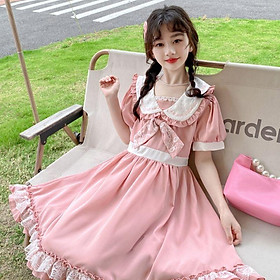 DONGSHOP HOT Váy cho bé gái 2023 Mùa hè Hàn Quốc phong cách phương Tây lá sen viền polo váy cho bé gái váy công chúa lớn