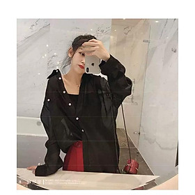 MS635 Áo sơ mi nữ voan tơ óng túi ngực form rộng