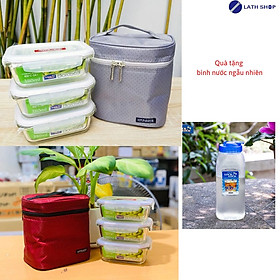 Mua Bộ Hộp Đựng Cơm Thuỷ Tinh Lock&Lock Có Túi LLG422S4 (3 Hộp 380ml) Kèm Bình Đựng Nước